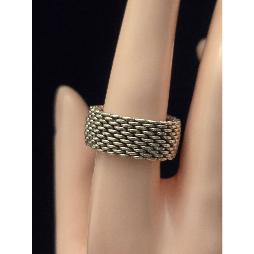 Tiffany & Co. Discontinued Size 8 Sterling Silver Somerset Mesh Weave Band Ring